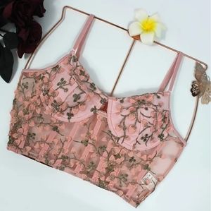 Floral Embroidery Crop Top,Bustier, Women's